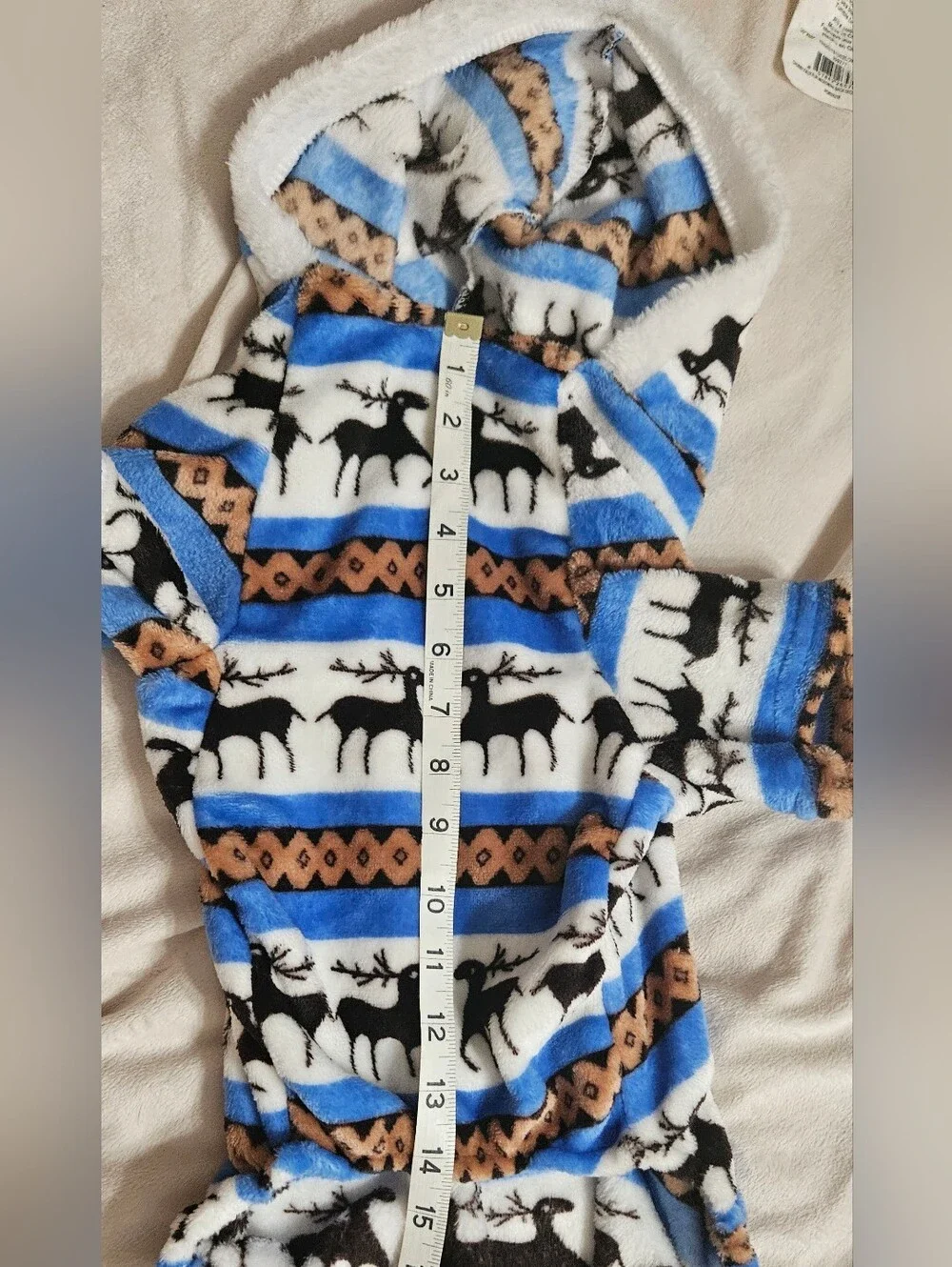 Reindeer Print Fleece Dog Pajamas - Blue, White, Black, Tan